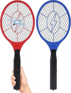 Electric Fly Swatter 2 Pack (Red & Blue), Battery Powered Bug Zapper Racket for Mosquitoes & Flies, Safe Protective Mesh, Indoor & Outdoor Use, Batteries Not Included