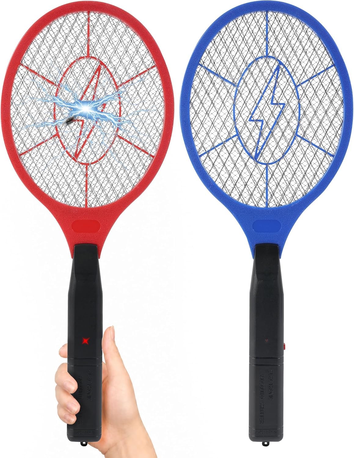 Electric Fly Swatter 2 Pack (Red & Blue), Battery Powered Bug Zapper Racket for 