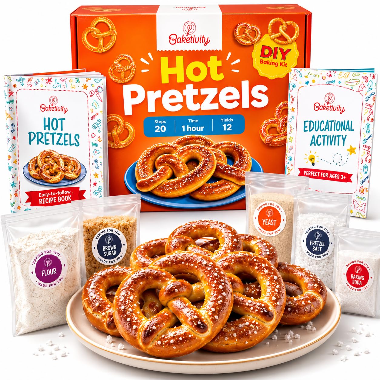 Baketivity Pretzel Kids Baking Kit with Pre-Measured Ingredients | Mess-Free Bak