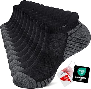 TANSTC Mens Running Socks Anti-Blister Cushioned Sports Socks Trainer Socks for Men Women Cotton Ankle Socks Low Cut Breathable Athletic Sock(6 Pairs)
