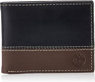 Timberland Men's Leather Passcase Bifold Wallet Hybrid, Black/Cognac, One Size