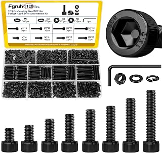 Fgruh 1120PCS M3 Socket Screws Assortment Kit,M3x6/8/10/12/16/20/25/30 mm | M3-0.5 Hex Socket Cap Head Bolts Nuts Washers Assorted Set, Metric 3mm Screws for 3D Print, Grade 12.9 Alloy Steel Black Zinc