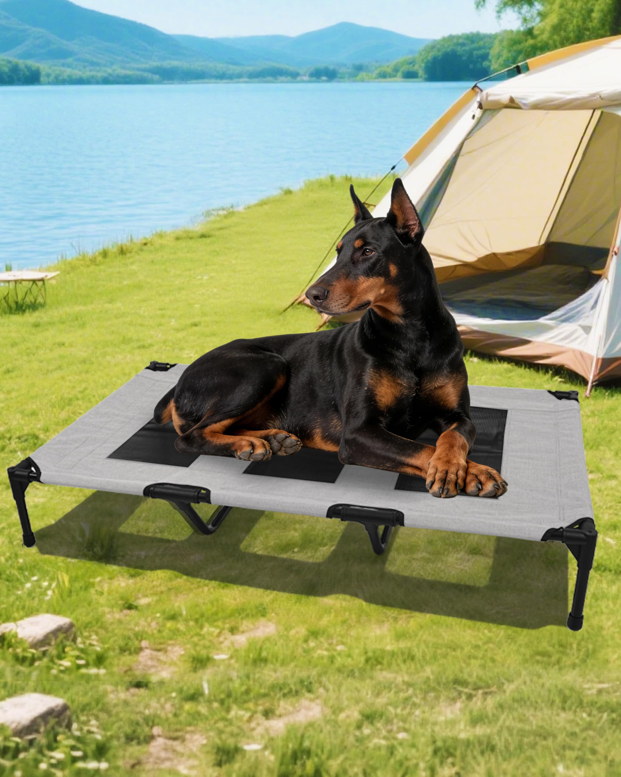 Dog Cot Bed with Durable Steel Frame&Breathable Cooling Mesh, Elevated Dog Cot f