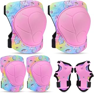 Unicorn Castle Kids Protective Gear Set,Knee Pads and Wrist Guards Ages 3-8 | Adjustable Knee Elbow Wrist Guards with Cute Pattern for Kids, Suitable for Scooter Cycling Skating