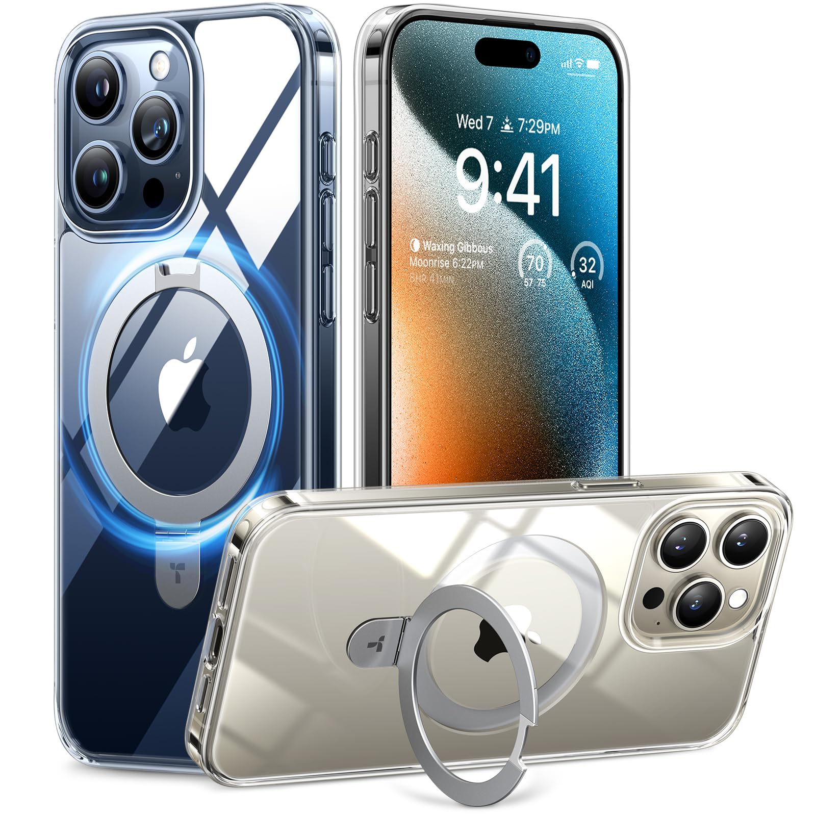 TORRAS Magnetic for iPhone 14 Pro Max Case with Stand, Non-Yellowing, Clear