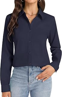 J.Ver Camicia da Donna a Maniche Lunghe con Bottoni, Senza Pieghe, Elasticizzata, Tinta Unita, Blu Navy, XL