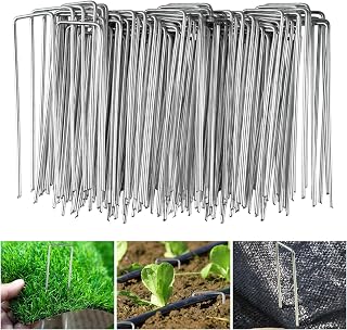 Velway Pack of 100 Garden Fixing Pegs, 150 x 36 mm, Diameter 3 mm, Galvanised Steel U-Shaped Fixing Pegs for Mulching, Fencing and Netting