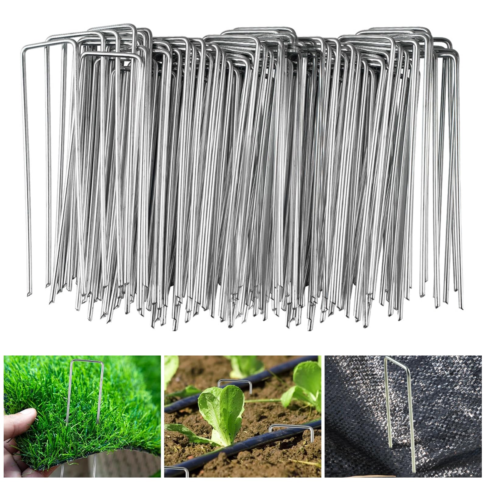 Velway Pack of 100 Garden Fixing Pegs, 150 x 36 mm, Diameter 3 mm, Galvanised St