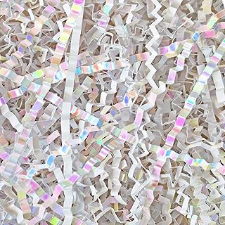 Corlcol 200g(7oz) crinkle paper filler grass Cushion Paper Streamer for Gift Box and Basket On Christmas Wedding Birthday Bridesmaid(Diamond White)