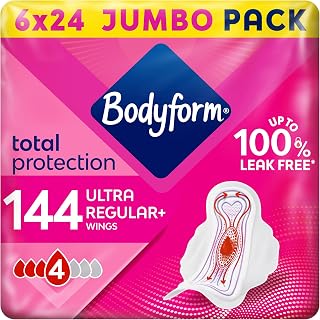 Bodyform Ultra Normal Sanitary Towels with Wings, 144 (24 x 6 Packs) | SecureFit leakage protection, Period Pads, Ultra-breathable Top Layer
