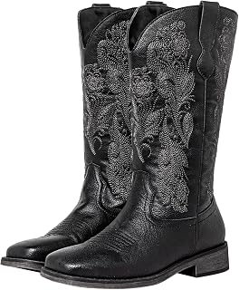 SheSole Botas vaqueras de pantorrilla extra ancha para mujer, punta cuadrada con panel elástico oculto, plantilla de látex acolchada y comodidad para pantorrillas más anchas, Negro -, 11 X-Wide