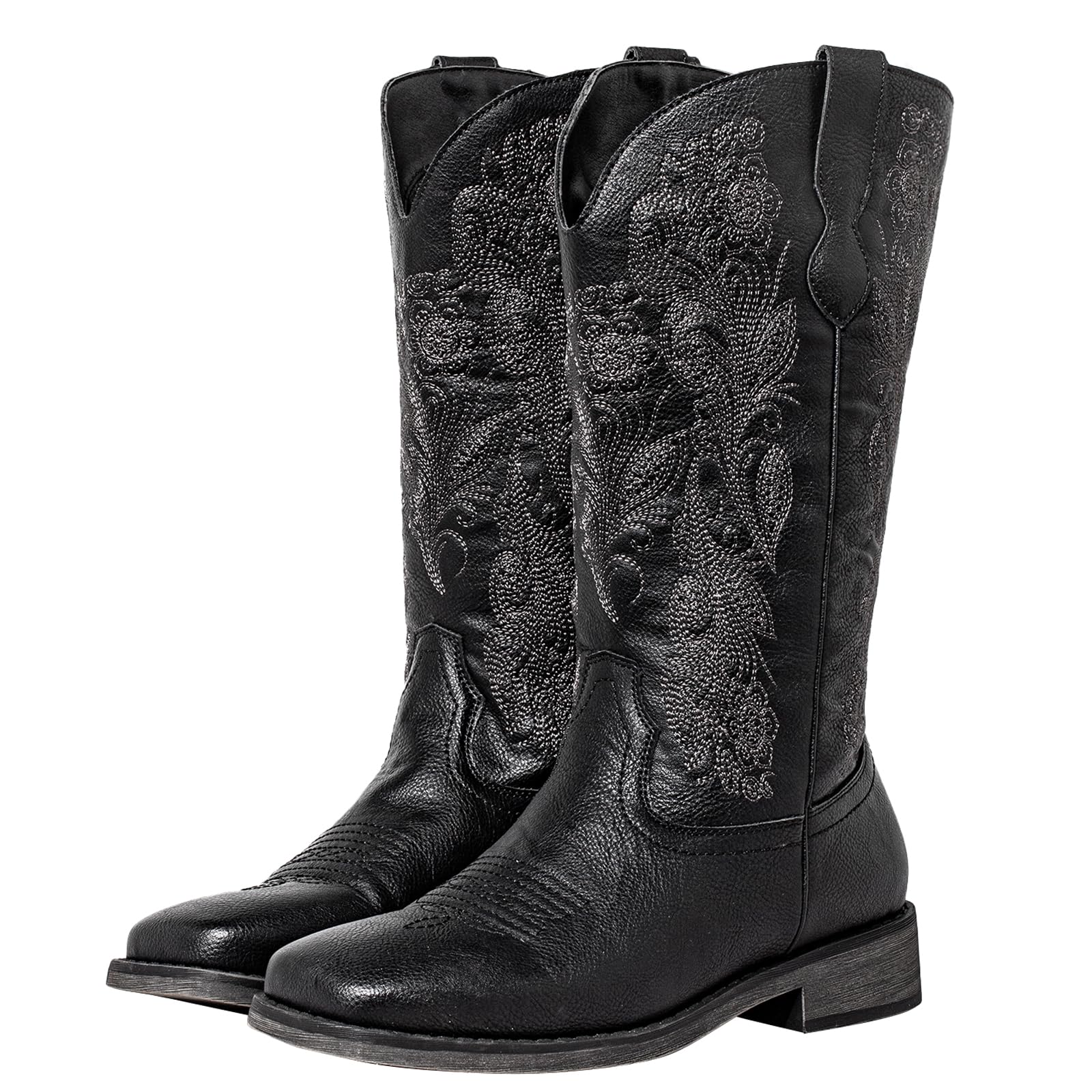 SheSole Botas vaqueras de pantorrilla extra ancha para mujer, punta cuadrada con