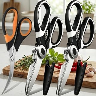 Multipurpose Kitchen Scissors - 3 Pack Stainless Steel Kitchen Scissors Heavy Duty for Cutting Meat, Fish, Poultry, Vegetables, Food Preparation, Multipurpose Sharp Kitchen Scissors Set