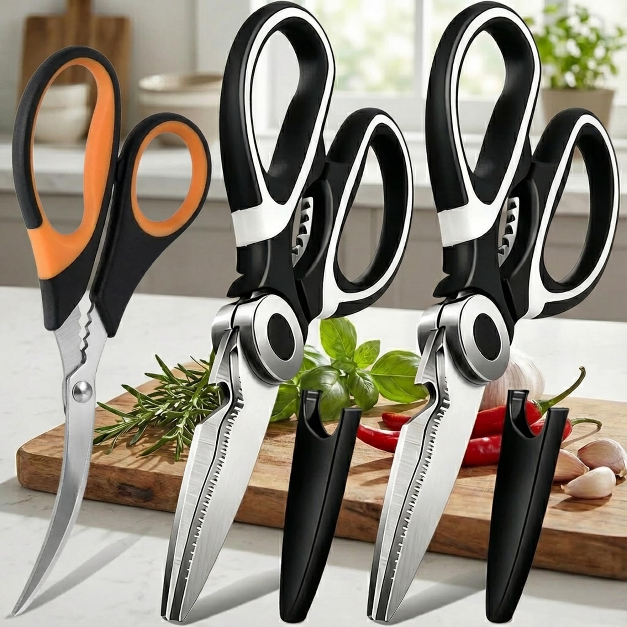 Multipurpose Kitchen Scissors - 3 Pack Stainless Steel Kitchen Scissors Heavy Du