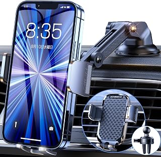 ACMEZING Smartphone Holder, Car, In-Car Holder, Improved 3-Step Clip Type + 3-Axis Mechanical Telescopic Arm, Air Conditioner Vent & Super Strong Vacuum Suction Cup 2-in-1 | 車 スマホスタンド 携帯ホルダー 車 片手操作 安定性拔群 車載スマホホルダー 自由調節 360度回転 車用スマホホルダー 手帳型ケース対応 車用品 日本語説明書付き iPhone/Android4-7インチ多機種と99%車種が対応