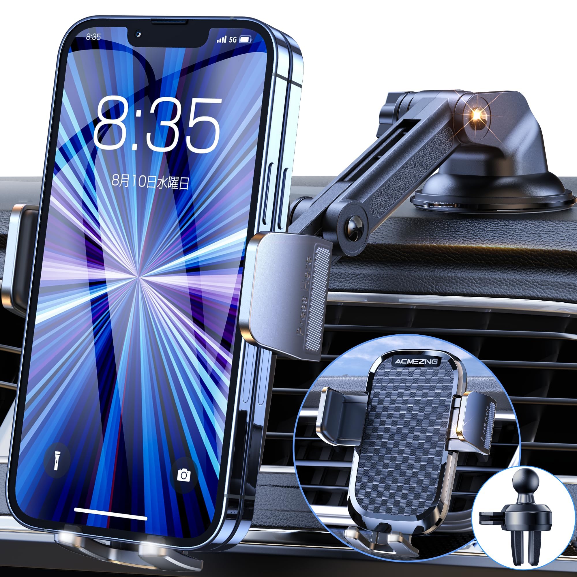 ACMEZING Smartphone Holder, Car, In-Car Holder, Improved 3-Step Clip Type + 3-Ax