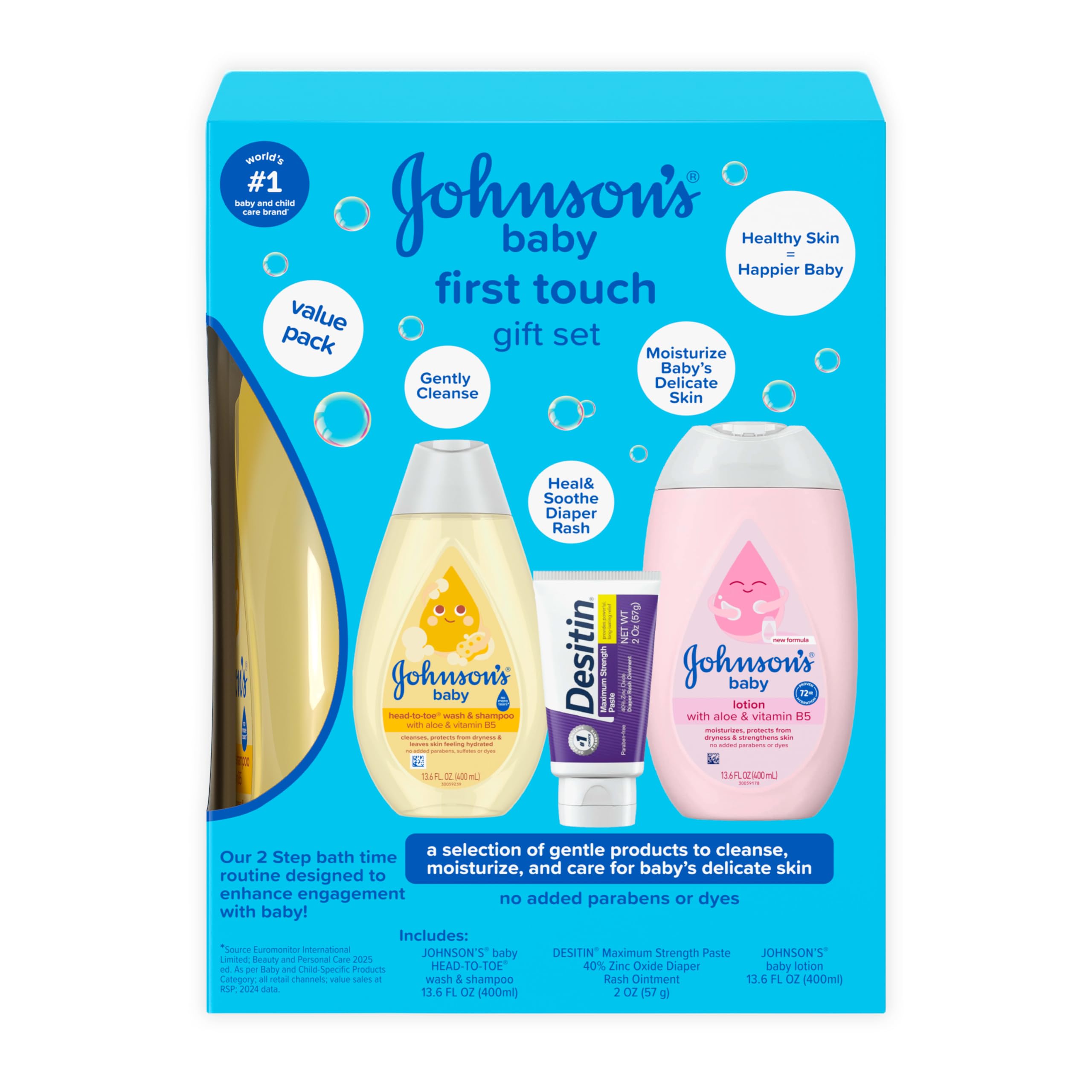 Johnson's Baby First Touch Gift Set, 3 Items | Baby Wash &amp; Shampoo, Bab