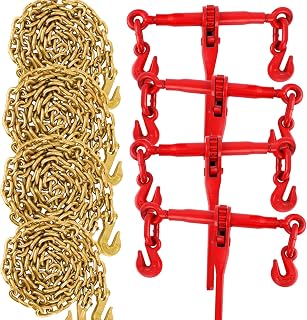 Garvee 4 Packs 3/8 in-1/2 in G70 Chain Binders Set, 3/8 in ×10 ft Chains | Load Transport Binder Chain with Grappling Hook, for Industrial, Agricultural, Logging