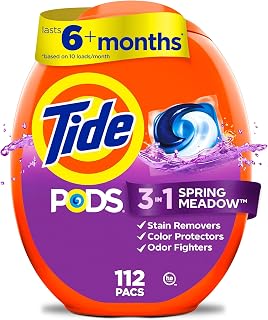 Tide PODS laundry detergent pacs, 3-in-1 Stain Remover, Odor Fighter, Color Protector, HE compatible, Spring Meadow Scent, 112 Count