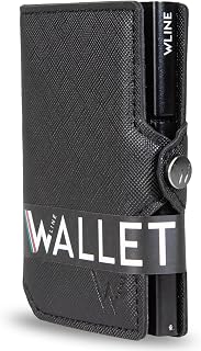 WLine Credit Card Holder for Men and Bank Note Holder Wallet with RFID Blocking PU Leather, Saffiano Black, Modern