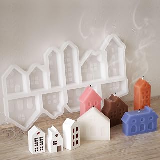 Mini House Silicone Mold Set of 10 Nordic Church and Castle Design Flexible Non-Stick Mold Plaster Candle Epoxy Resin for Ten House