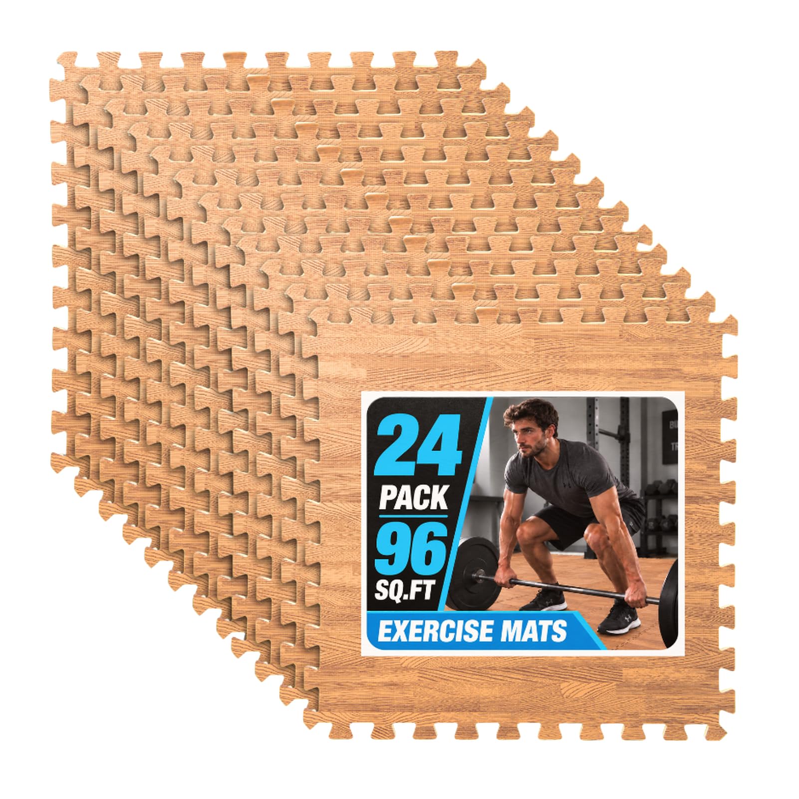 Art3d EVA Puzzle Exercise Mats, 24"x24", 1/2" Thick,24-Pack,Teak | Covers 96 Sq.