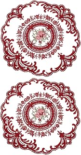 Generic 2 Pieces Retro Lace Placemats French Crochet Doilies Round Embroidery Hollow Cup Vase Table Mats for Dining Table Kitchen Party 28x28cm,Wine Red
