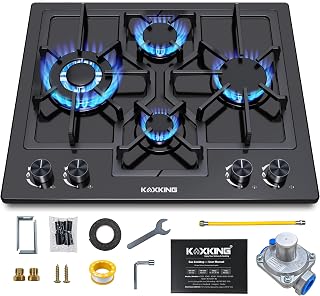 24 Inch 4 Burner Gas Cooktop, Built-In Propane/Natural Gas Stove Top, Black | NG/LPG Convertible, Thermocouple Safety Protection, Stainless Steel Surface with Black Finish, Easy-Clean, Heat-Resistant