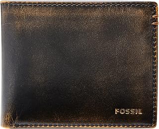 Fossil Men's Wallet, Wade Leather Bifold Wallet with Flip ID, Black