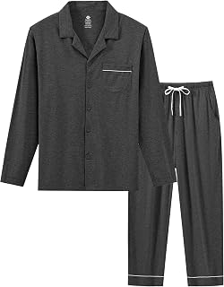 MoFiz Mens Long Cotton Button Down Pyjamas
