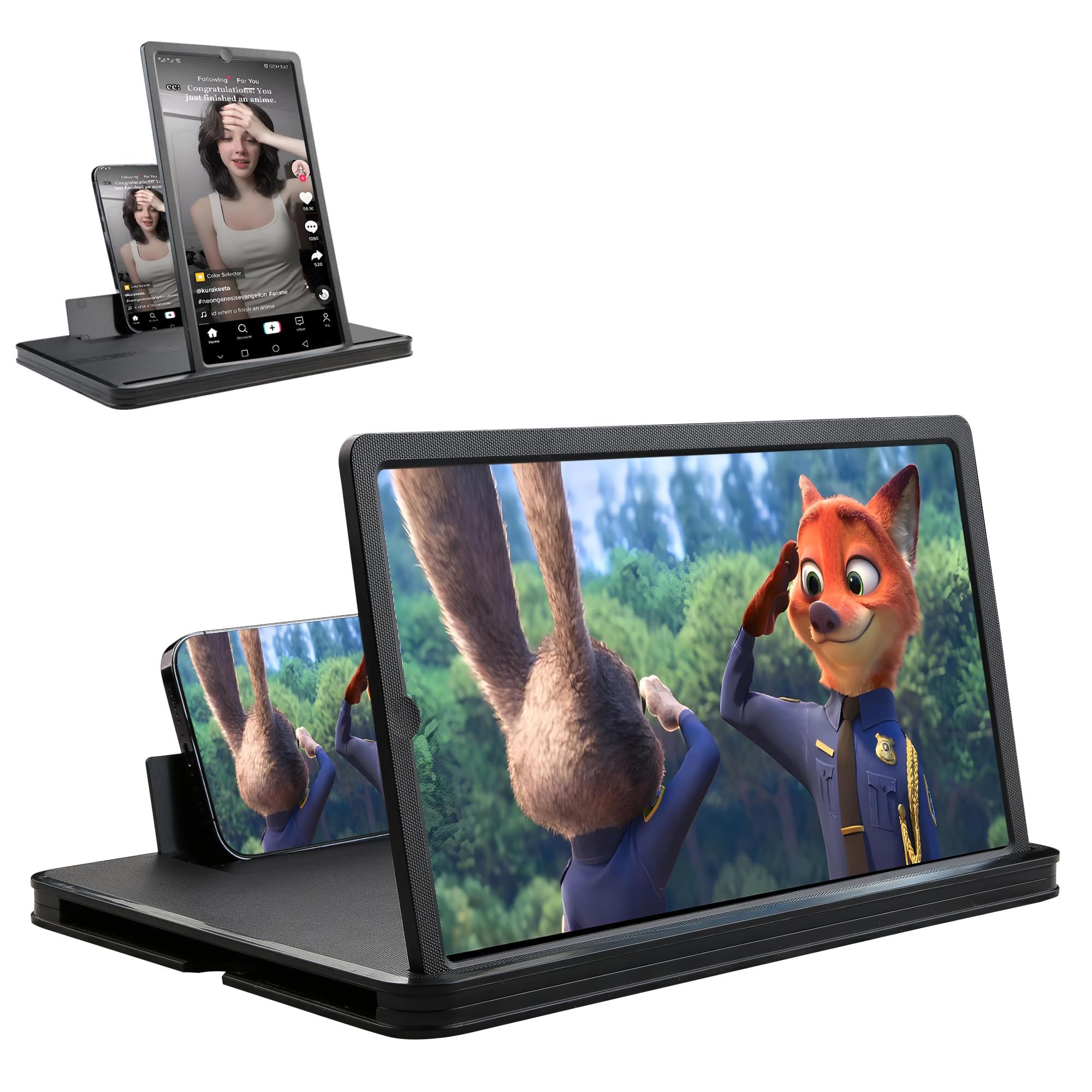 KUVPIUS 14" Screen Magnifier for Cell Phone, 3D Foldable Phone Stand Screen Enla