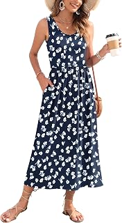 WNEEDU Women's Summer Maxi Dress Casual Sleeveless Sundress