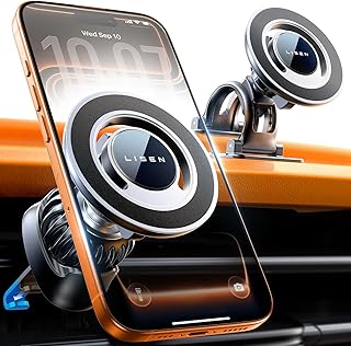 LISEN Compatible for MagSafe Car Mount for iPhone Strong Magnetic Phone Holder for Car Air Vent Dashboard Mount Hands-Free iPhone Car Mount Holder Fits MagSafe iPhone 12/13 Pro and All Phones Tablets