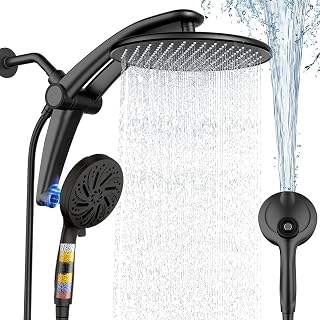 Rain Shower Head with Handheld,Dual Shower Head with Hose,Detachable 10" High Pressure ShowerHead Combo with 9 Settings Shower Spray Built-in Magnetic Docking & Power Wash Mode