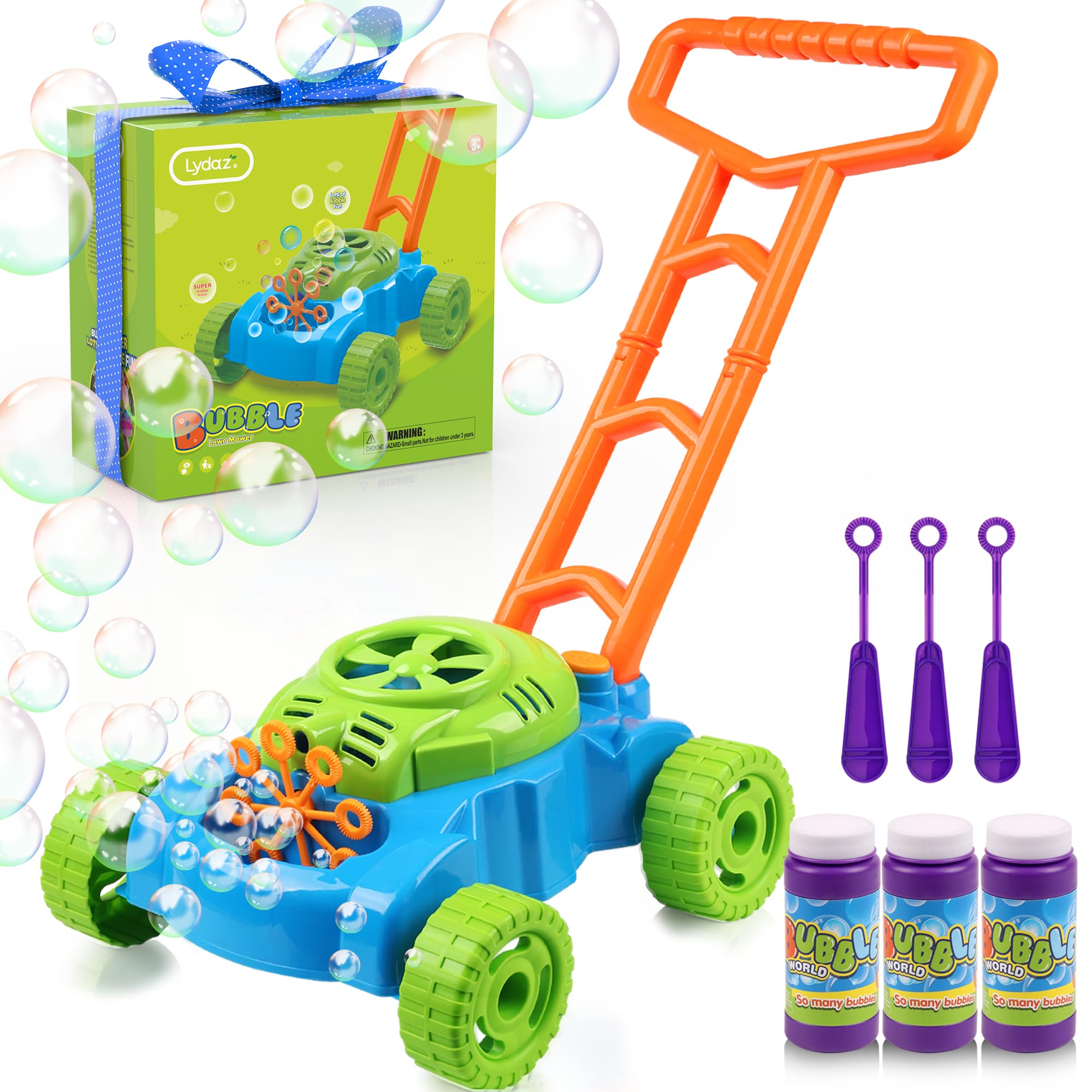 Lydaz Bubble Lawn Mower for Toddlers 1-3, Bubble Machine Outdoor Garden for 1-Ye