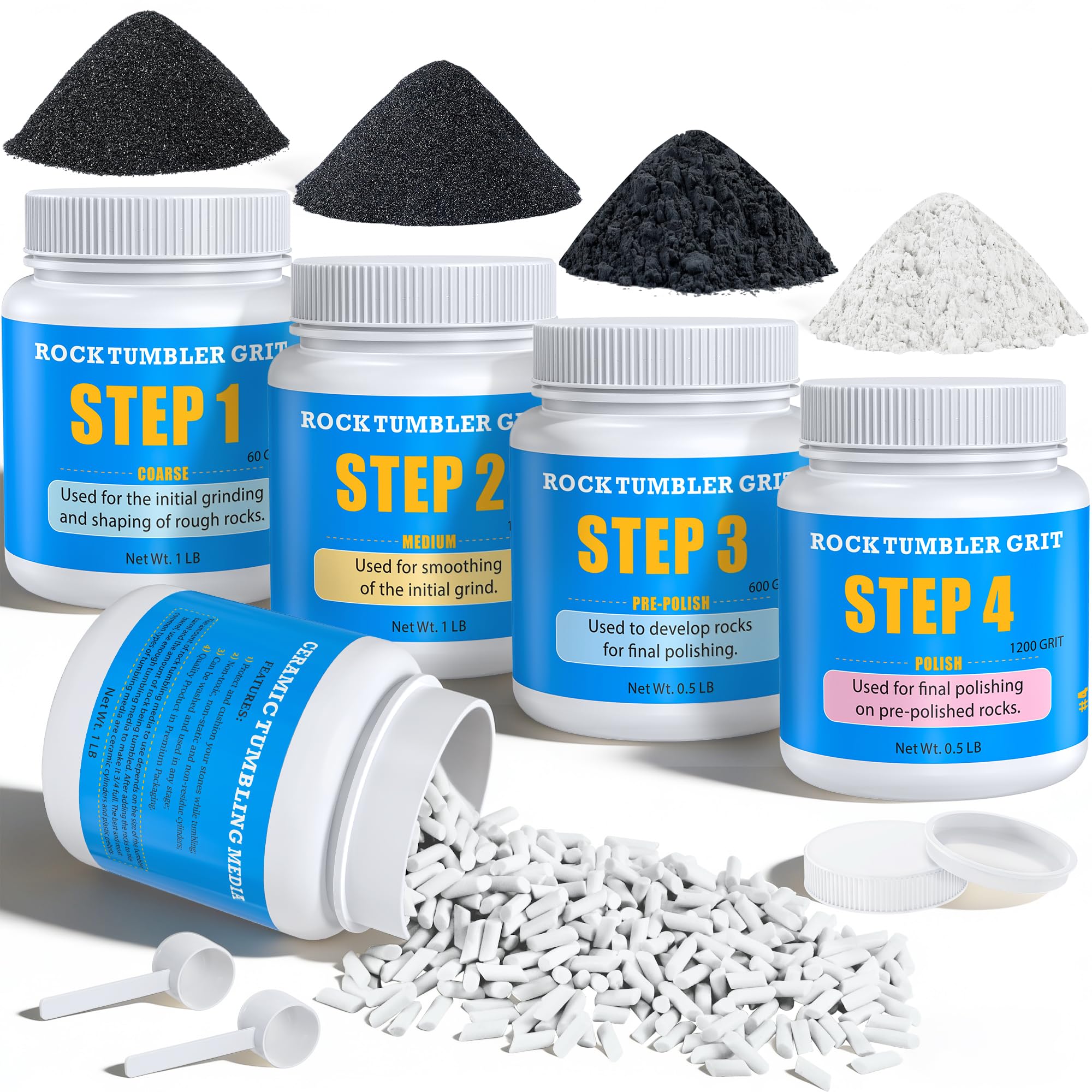 KomeStone Rock Tumbler Grit Kit - 4LB Rock Polishing Grit & Ceramic Tumbling Med
