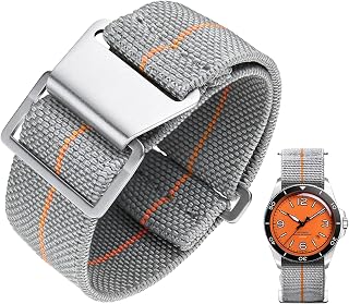 BINLUN Elastic Nylon Watch Strap Navy National Parachute Style Replacement Fabric Watch Strap with Hook Buckle Black/Silver Men Women 13 Colours, 3 Sizes 0.709/0.787/22 mm