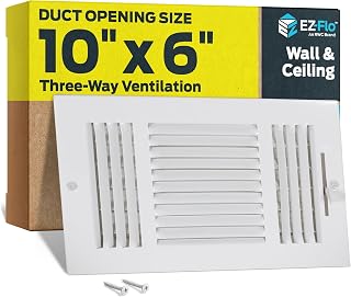 EZ-FLO 10 x 6 Inch (Duct Opening) Air Vent Cover for Wall or Ceiling, Three-Way Ventilation Register, Solid Steel HVAC Register Cover, White, 61614
