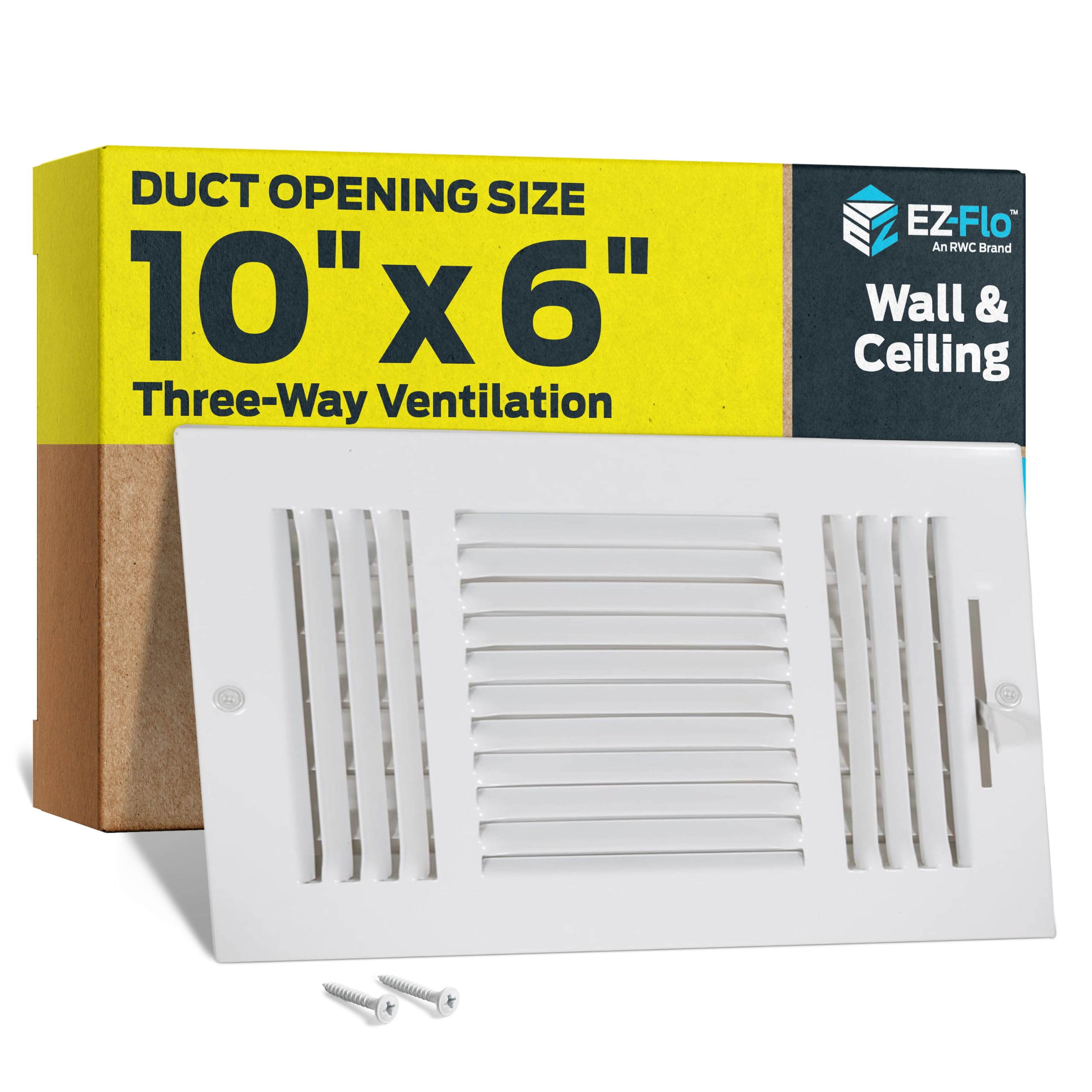 EZ-FLO 10 x 6 Inch (Duct Opening) Air Vent Cover for Wall or Ceiling, Three-Way 