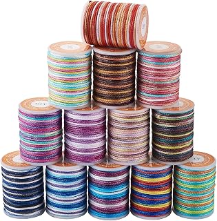 60 Yards/Roll 1mm Nylon Braided Beads Strand for Macrame DIY Bracelet Jewelry Making Chinese Knotting, 13 Colors Rainbow, Vintage Boho Style