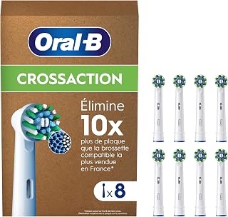 Oral-B Pro Cross Action Brossettes Pour Brosse À Dents, Pack De 8 Unités, Convient À Une Boîte Aux Lettres | Recharges Brosse à Dents Électrique Pro, Filaments pour Eliminer la Plaque Dentaire, Emballage en Carton