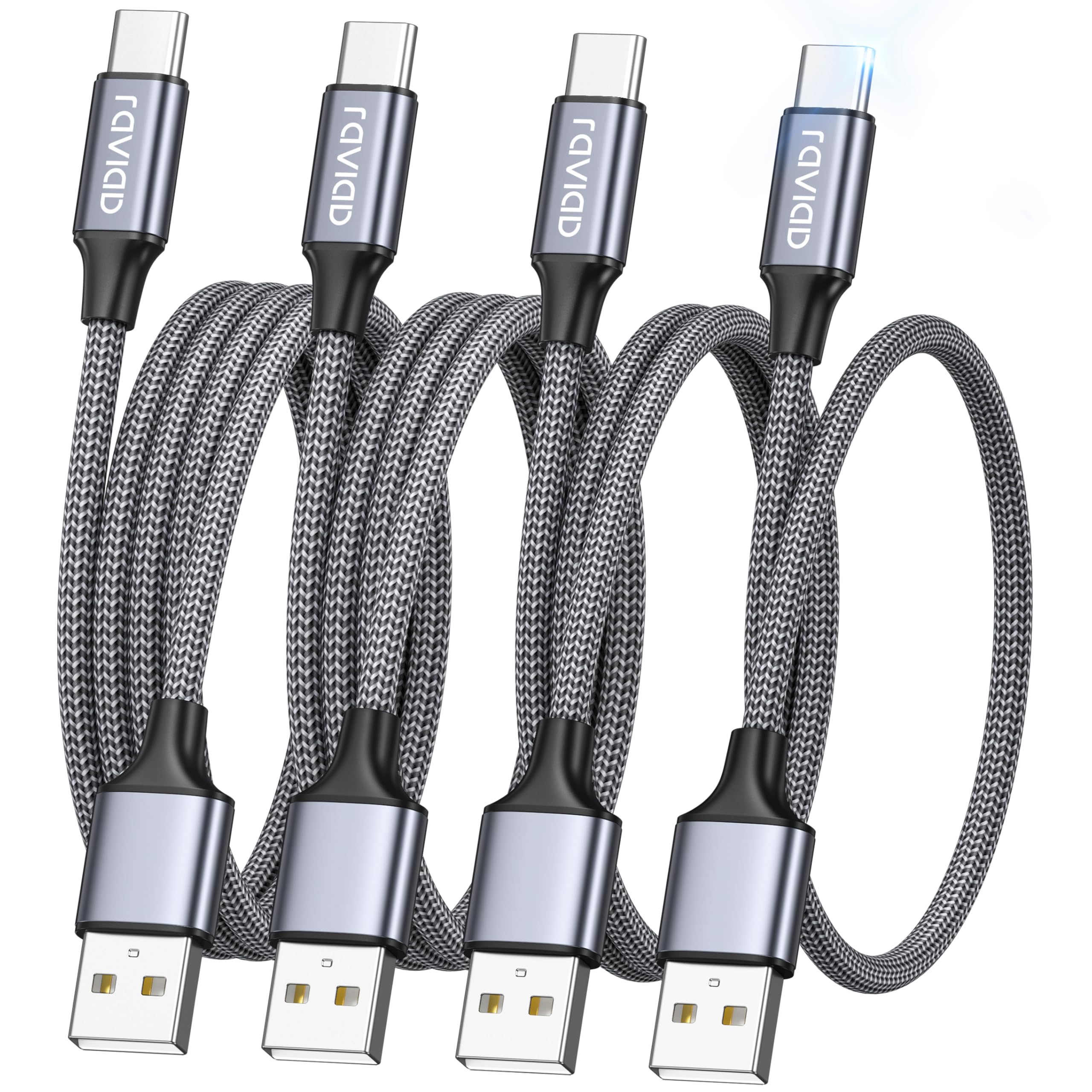 RAVIAD USB C Charger Cable [4Pack 0.5M+1M+2M+3M] USB to USB C Cable 3A Fast