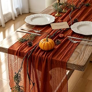 Fall Thanksgiving Decorations Terracotta Cheesecloth Table Runner 120 Inch | For Autumn Thanksgiving Friendsgiving Wedding Bridal Shower Baby Shower Engagement Farmhouse Rustic Sheer Boho Decor