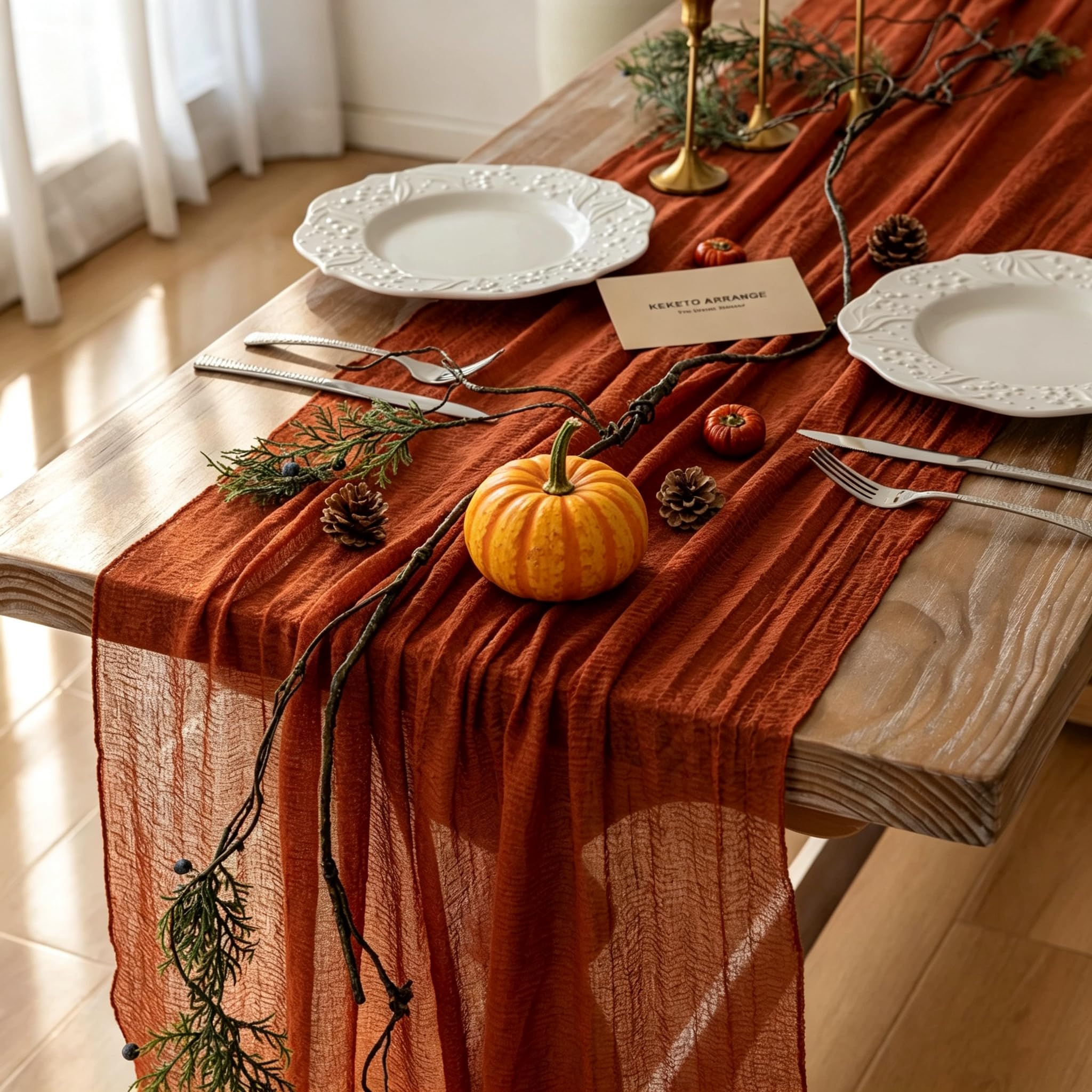 Fall Thanksgiving Decorations Terracotta Cheesecloth Table Runner 120 Inch | For