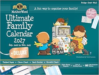 2027 MotherWord Deluxe Ultimate Family Calendar, English (MWFCT12827) | 18" x 13.5", Magnetic 16-Month Planner, Sept 2026-Dec 2027, Includes Chore Chart, Large Version