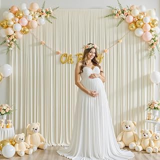 10ft x 10ft Beige Backdrop Curtain for Baby Shower Wrinkle Free Backdrop Drapes Panels for Parties Wedding Bridal Shower Birthday Photo Photography Polyester Fabric Background Decoration