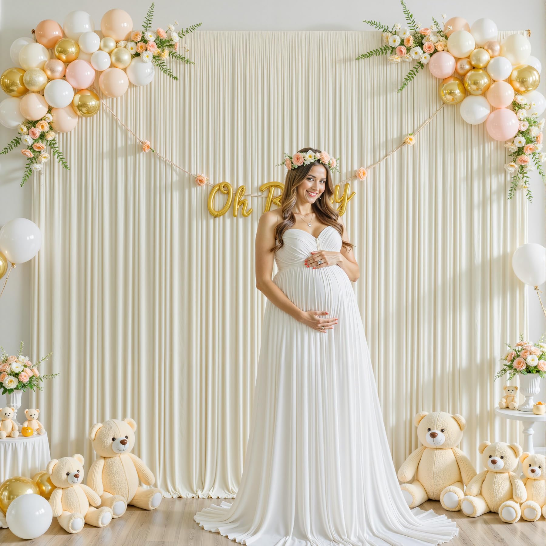 10ft x 10ft Beige Backdrop Curtain for Baby Shower Wrinkle Free Backdrop Drapes 