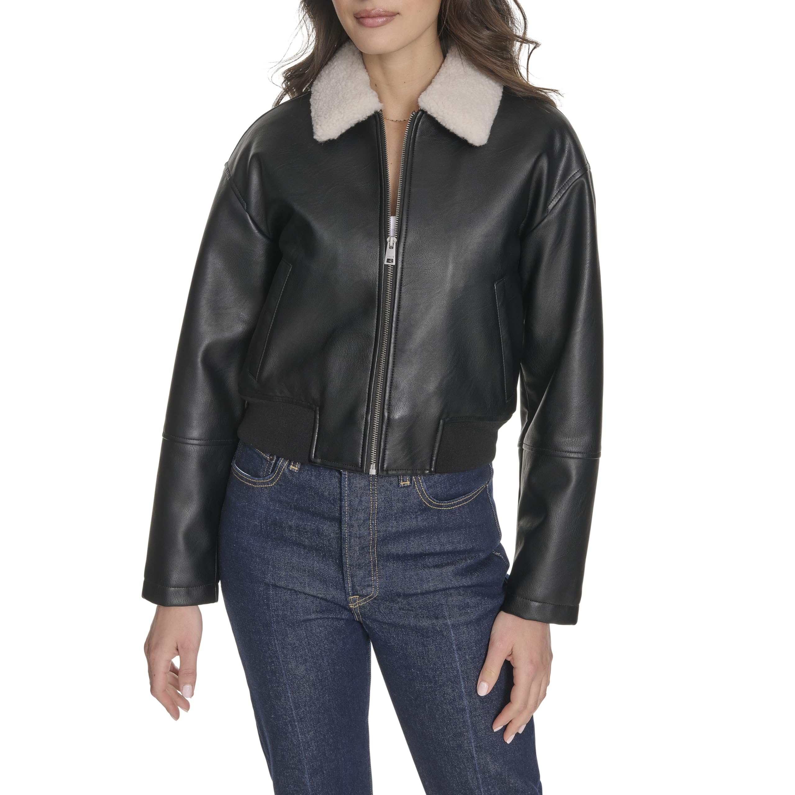 Levi's Women's Faux Leather Laydown Collar Bomber Jacket