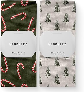 GEOMETRY Christmas Kitchen Towels - Quick Dry Microfiber Cloth Dish Towels for Kitchen Drying - Premium Quick Dry Towel, 2-Pack Set (Peppermint + Pine (Peppermint Pines)