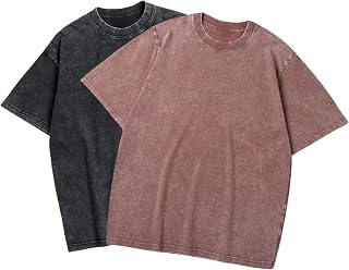 Oversized T Shirt Men Women,Vintage Heavyweight Cotton Tshirt,Basic Crew Neck,2 Pack T-Shirts